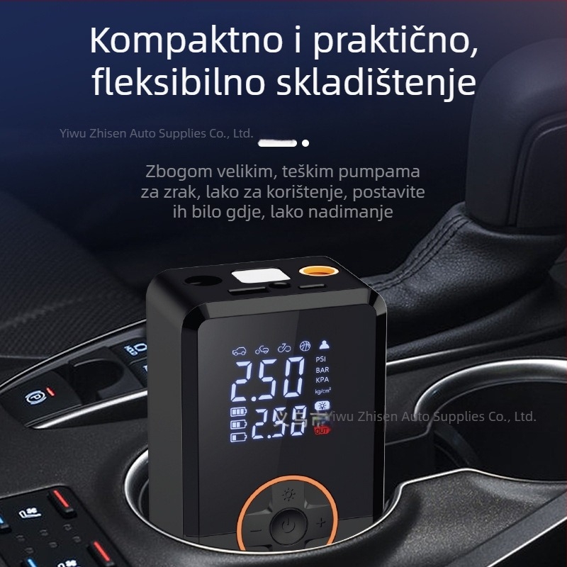 Pametna pumpa za auto za napuhavanje guma s digitalnim zaslonom – 12V, 35 L/min, <80W, kontinuirani rad >20 minuta