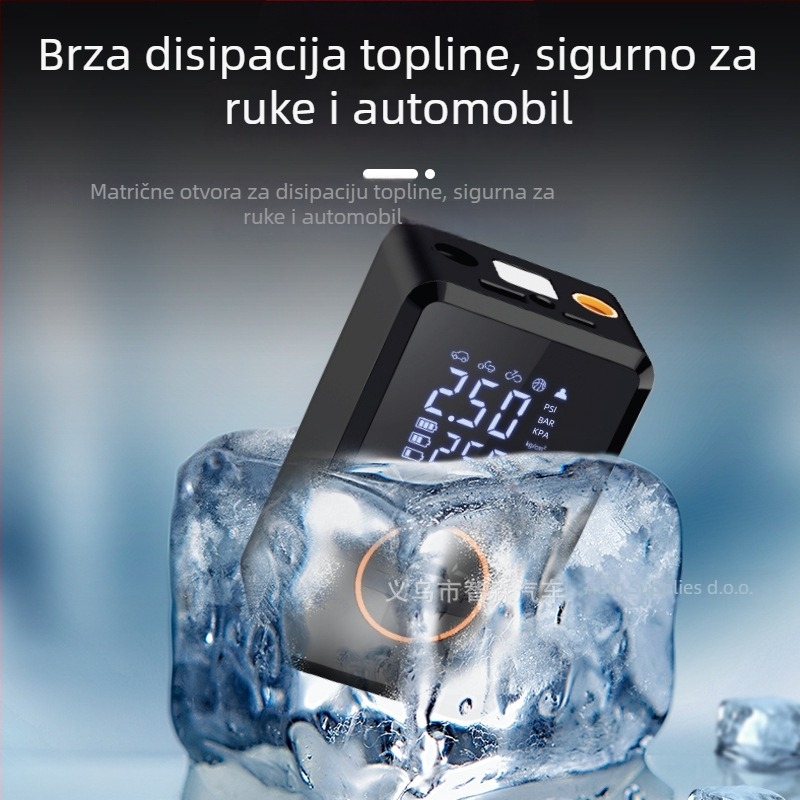 Pametna pumpa za auto za napuhavanje guma s digitalnim zaslonom – 12V, 35 L/min, <80W, kontinuirani rad >20 minuta