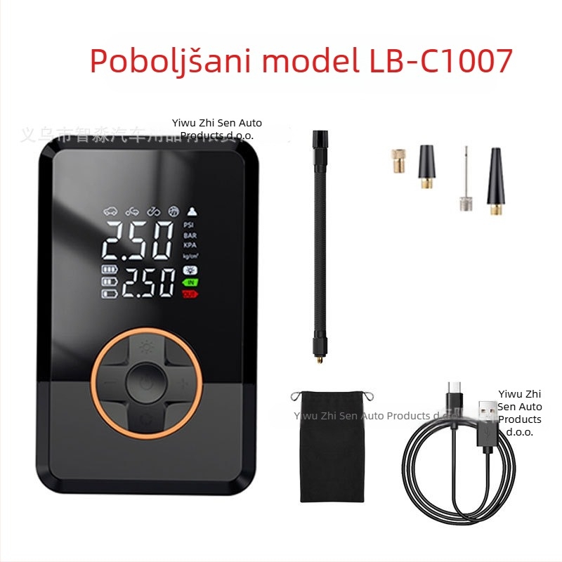 Pametna pumpa za auto za napuhavanje guma s digitalnim zaslonom – 12V, 35 L/min, <80W, kontinuirani rad >20 minuta