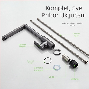 Kuhinjski miješaci slavina – rotirajuća, otporna na prskanje, svemirski aluminij, keramički kartridž, ugradnja na bazu