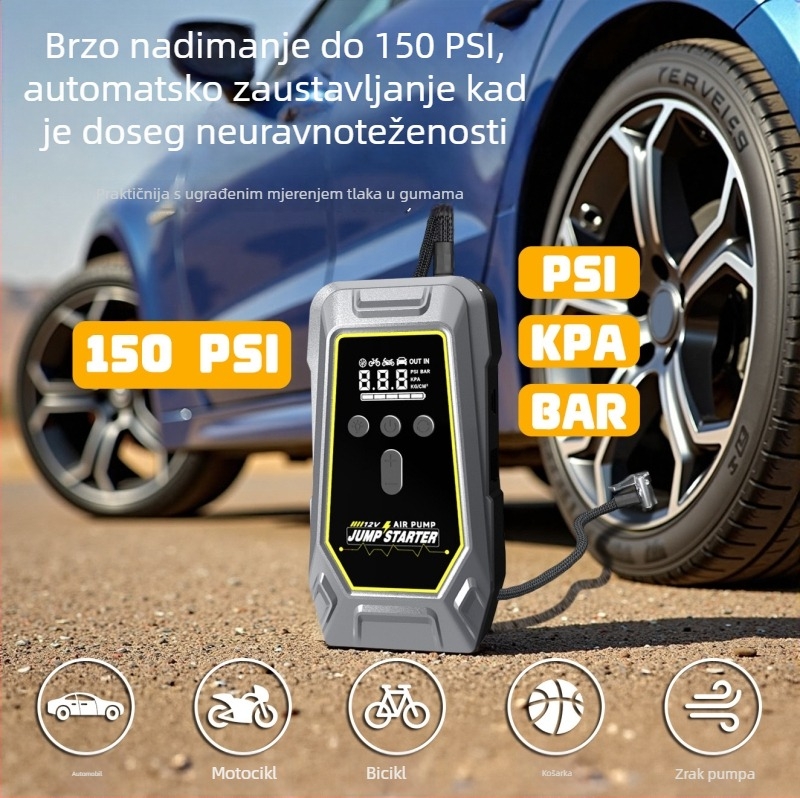 Automobilski hitni pokretač 12V — Sve-u-jednom s kompresorom za zrak, 12V ulaz/izlaz, CE/FCC/MSDS UN38.3 certifikati