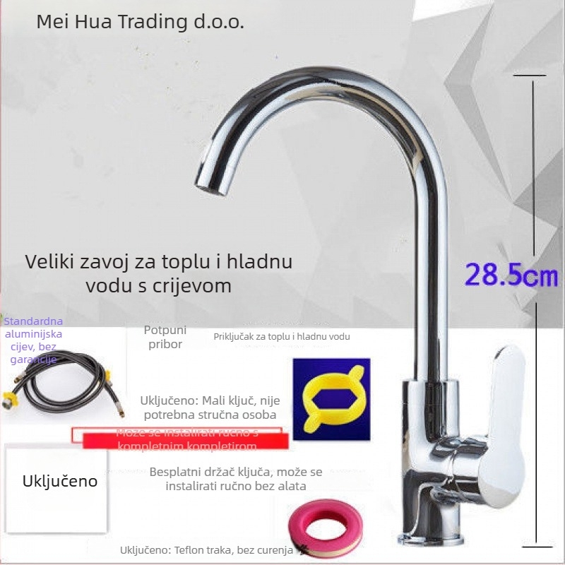 Kuhinjski slavine za drez od nehrđajućeg čelika, topla i hladna voda, rotirajuće, keramičkim disk ventilom