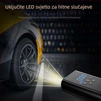 Prijenosna pumpa za zrak za auto i bicikl, punjiva, 12V, 100W, 25 L/min, digitalni zaslon, kabel duljine 3 m