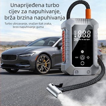 Prijenosna auto pumpa za zrak, električna, bežična, s digitalnim manometrom tlaka u gumama, 12V, 25 L/min, vrijeme rada 5–20 min