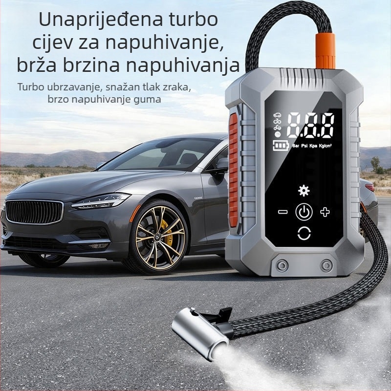 Prijenosna auto pumpa za zrak, električna, bežična, s digitalnim manometrom tlaka u gumama, 12V, 25 L/min, vrijeme rada 5–20 min
