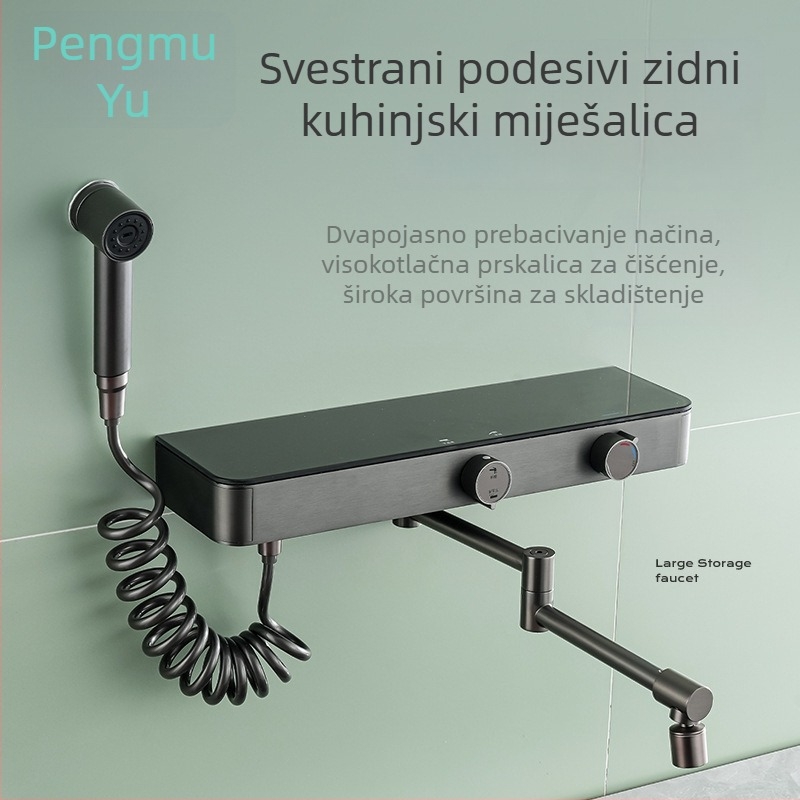 Zidni kuhinjski faucet od čiste bakra, miješajući s keramičkim diskom, 0–90°C, normalan tlak