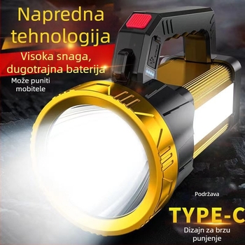 Prijenosni LED reflektor za kampiranje – 25W, 18000 mAh, solarno napajanje i ručni pogon, rotacija 360°