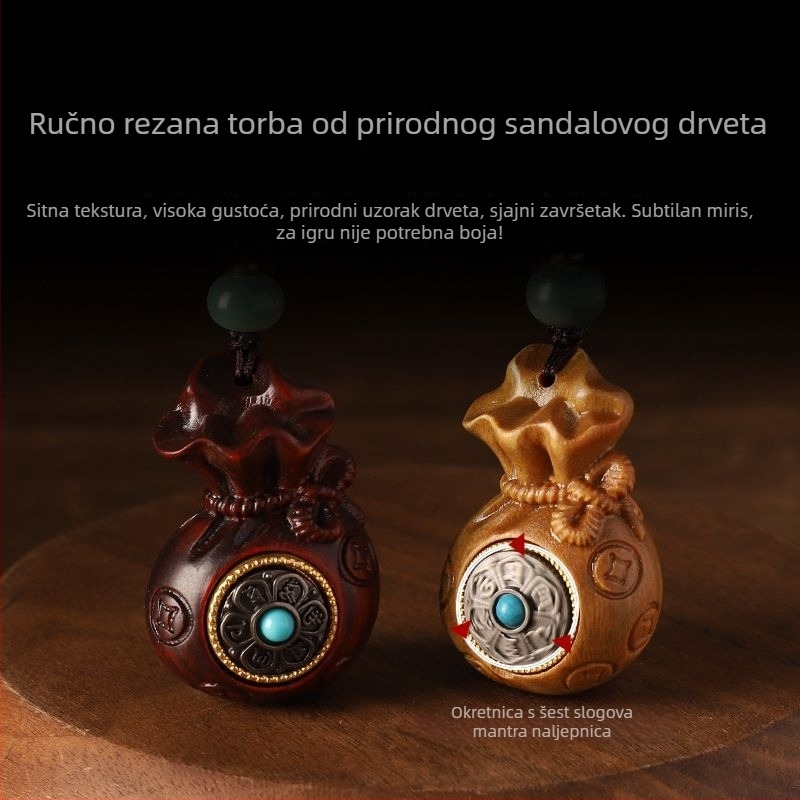Ključevnica od sandalovine s novčanikom i šestoslojnom mantrou, unisex privjesak, lanac za telefon