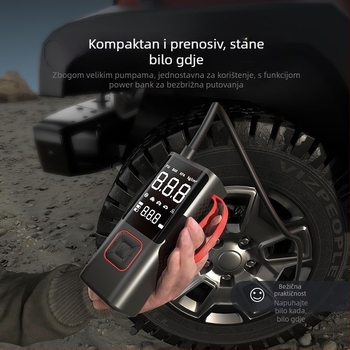 Prijenosna električna pumpa za zrak – bežična, za automobil i bicikl, 12V, 80W, 35 L/min, digitalni zaslon, manometar