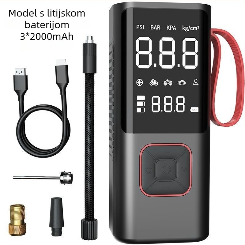 Prijenosna električna pumpa za zrak – bežična, za automobil i bicikl, 12V, 80W, 35 L/min, digitalni zaslon, manometar