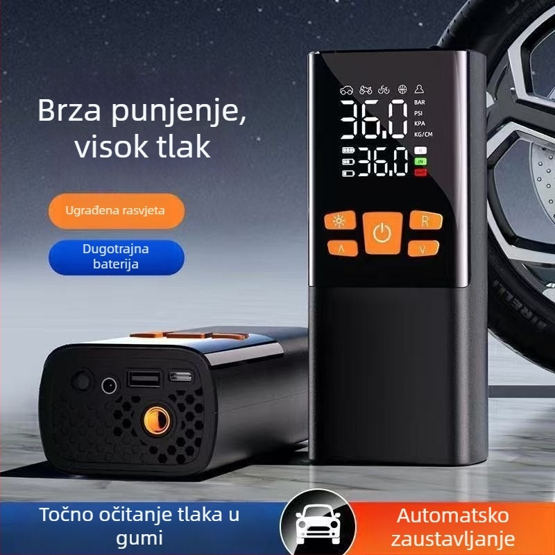 Bežična pumpa zraka za automobil s digitalnim zaslonom, 30 L/min, 11.1V, <80W, Type-C baterija + upaljač
