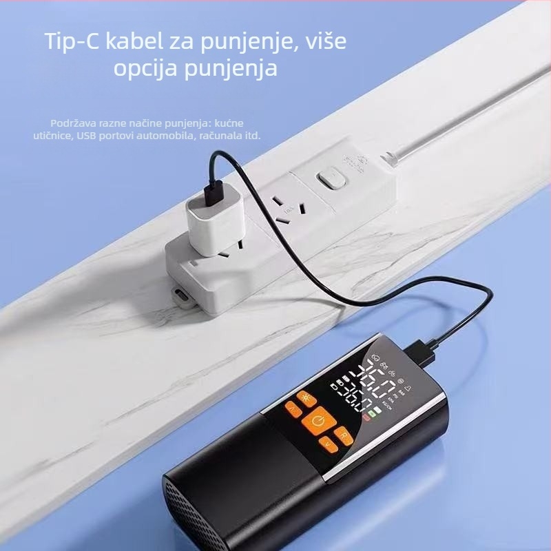 Bežična pumpa zraka za automobil s digitalnim zaslonom, 30 L/min, 11.1V, <80W, Type-C baterija + upaljač