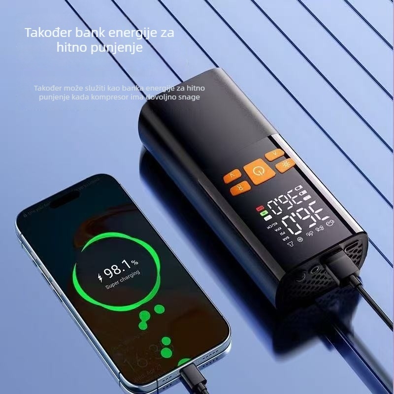 Bežična pumpa zraka za automobil s digitalnim zaslonom, 30 L/min, 11.1V, <80W, Type-C baterija + upaljač
