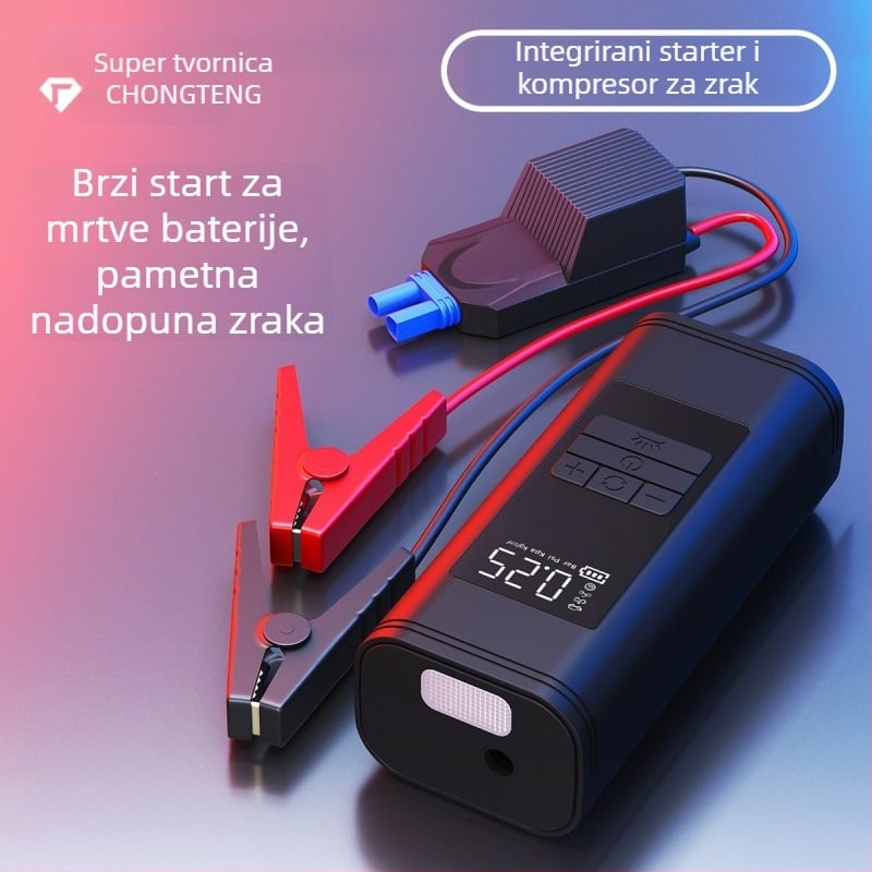 Chongteng automobilska pumpa za gume s ugrađenim starterom i litijskom baterijom, 12V, 120W, 40 L/min