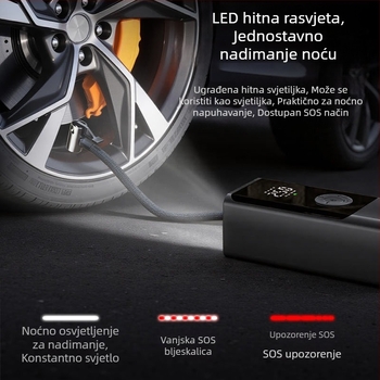 Automobilska pumpa za gume, bežični, električna, s digitalnim zaslonom, 11.1V, Type-C, ≤80W, 25 L/min