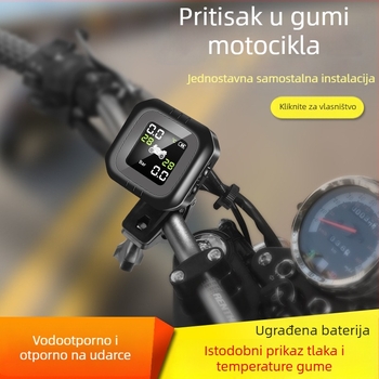 Vanjski monitor tlaka guma motocikla, vodootporan bežični s LCD zaslonom, raspon tlaka 0-7.0 Bar, točnost ±0.1 Bar, domet do 8 m