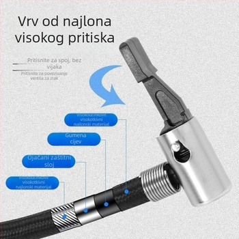 Prenosna pumpa za zrak za automobil, 12V, 120W, 45 L/min, jednocilindrična, manometar, kabel duljine 1,5-3 m