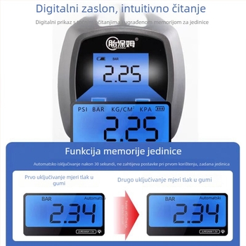 Digitalni mjerač tlaka u gumama automobila s digitalnim zaslonom, raspon 0-200 psi, više jedinica, preciznost 0,01