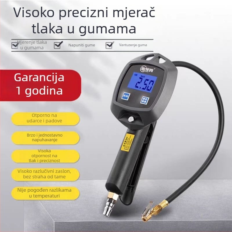 Digitalni mjerač tlaka u gumama automobila s digitalnim zaslonom, raspon 0-200 psi, više jedinica, preciznost 0,01