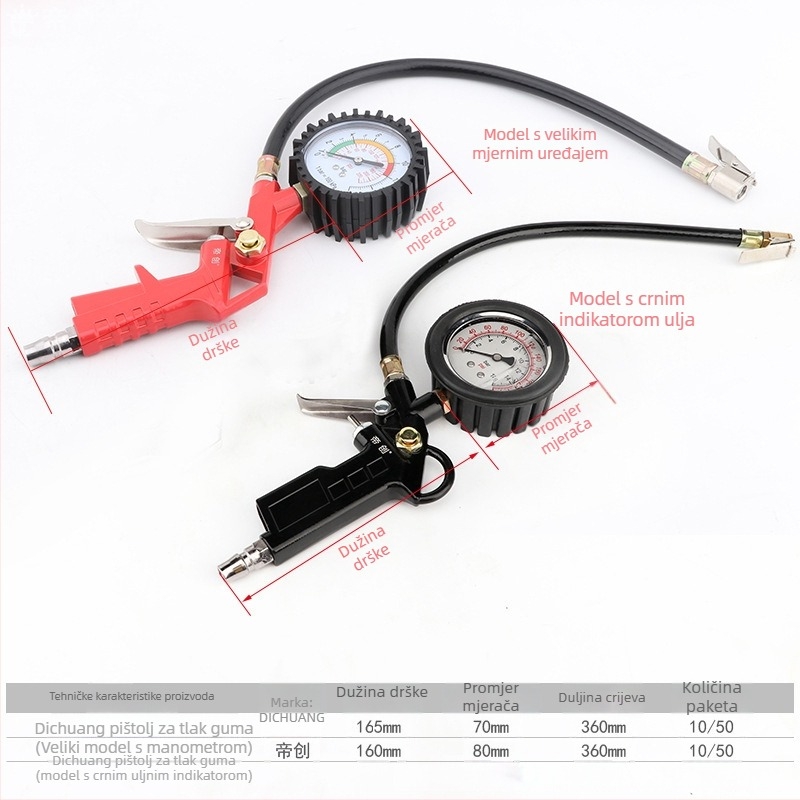 Dichuang Mjerač tlaka u gumama – visoka preciznost, raspon 0-230 PSI, točnost 0.01 PSI, kućište od aluminijske zlitine