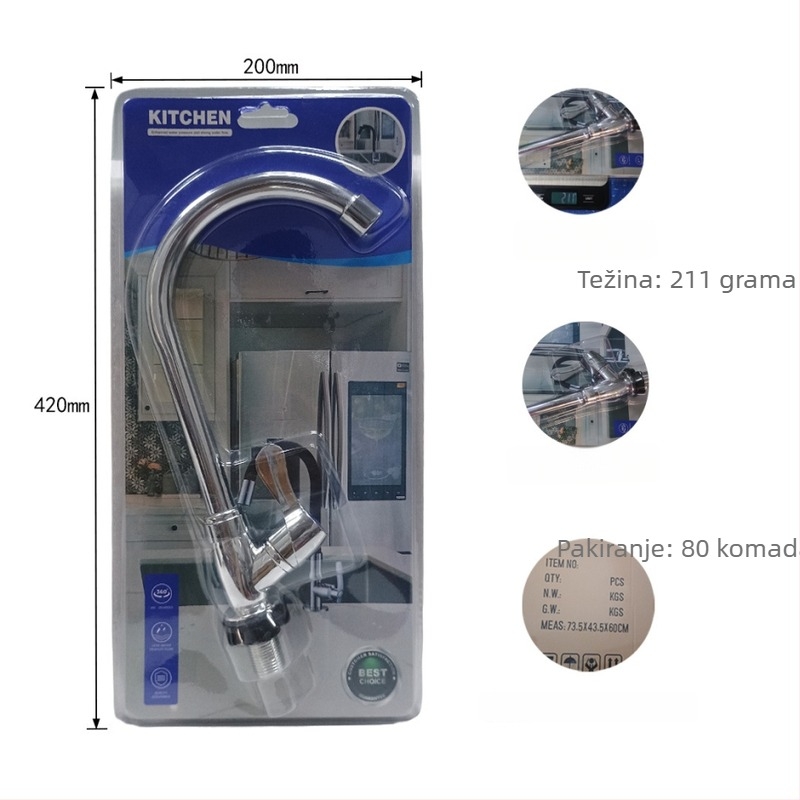 Kuhinjski slavine za drez, rotirajući, ABS materijal, keramičko jezgro ventila, vertikalna ugradnja, 20 mm ulaz/izlaz