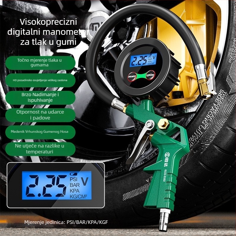 Shengda digitalni mjerač tlaka u gumama automobila, metalno kućište, digitalni zaslon, težina 426 g