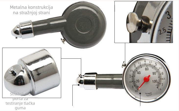 Baimao BY-417 metalni mjerač tlaka za gume automobila, raspon 1–100 kPa, visoka preciznost, prikazuje u kPa