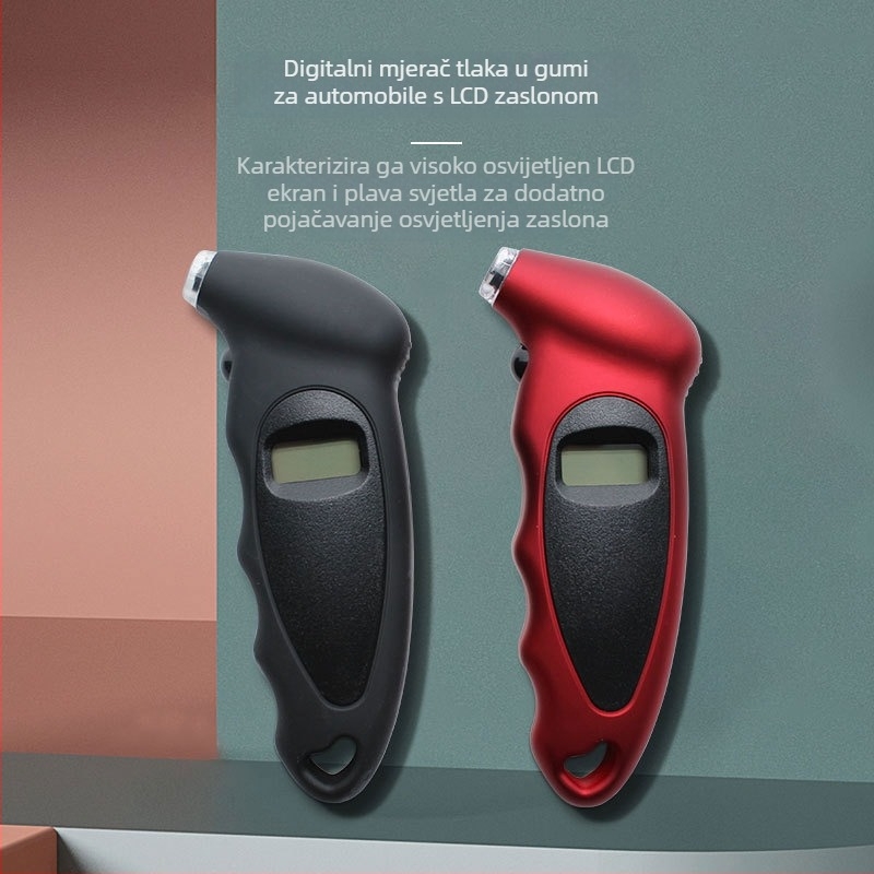 Digitalni mjerač tlaka u gumama s elektroničkim zaslonom, raspon 0-150 psi, točnost ±1,5 psi, napajan AG13 baterijom, kućište od ABS