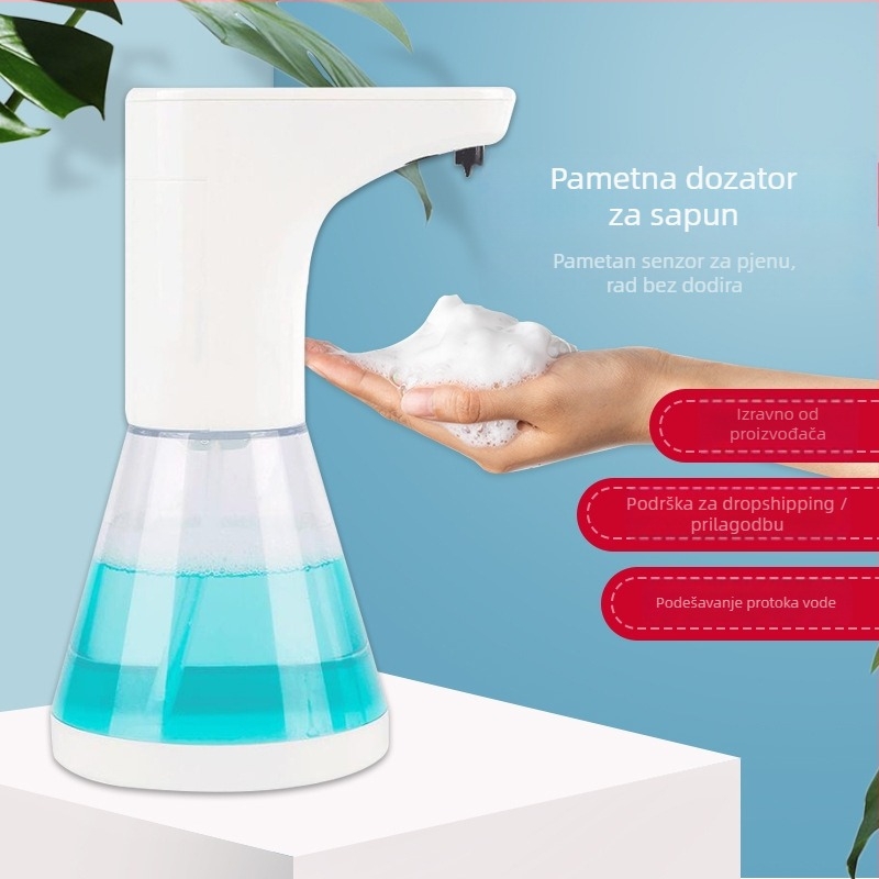 Zidni bezkontaktni dozator sapuna s pjenu, senzor indukcije, plastično kućište, napajanje baterijom/punjenjem