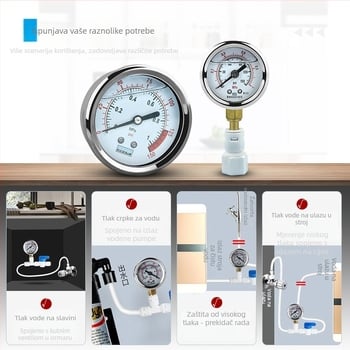 Tlakomjer za pročišćivač vode — nehrđajući čelik, napunjen uljem, za uređaje za pročišćavanje vode