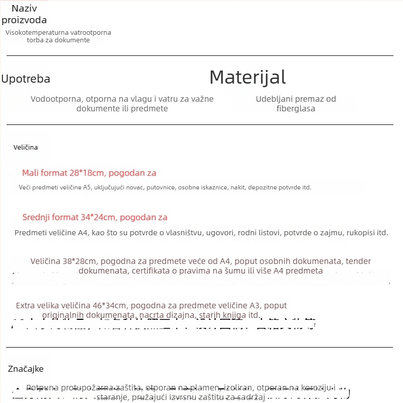 Kaixiu vatrootporna torba za dokumente — materijal otporan na vatru, zatvarač, nagnuti oblik