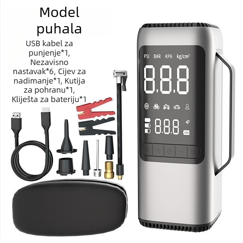 Automobilski uređaj za nužno pokretanje s usisavačem, kompresorom za zrak i digitalnim zaslonom (14.8V, 120W, 70 L/min, USB napajanje)