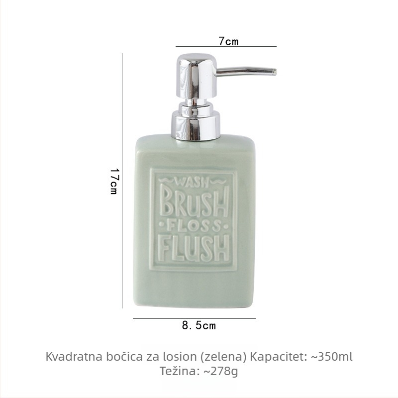 Keramička četvrtasta boca za doziranje s pritisnim mehanizmom, skandinavski stil, glazirana površina, 278 g, za tekuće dezinfekcijsko sredstvo za ruke, šampon i gel za tuširanje