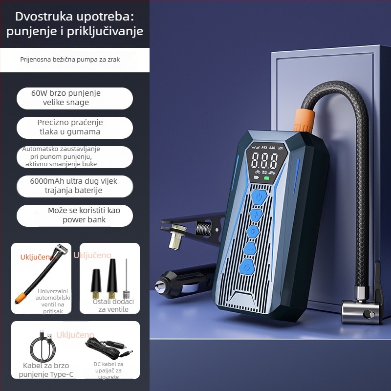 Bežična prijenosna pumpa za zrak u automobilu i biciklu s digitalnim zaslonom