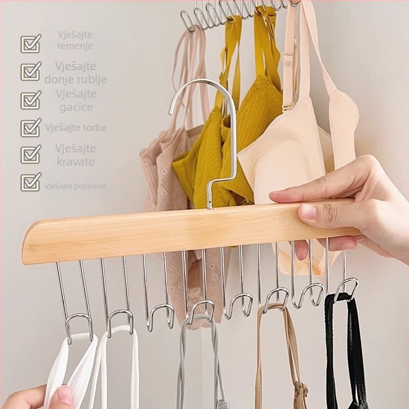 Drvena vješalica s osam kukica za odjeću, hlače i kravate; 1 kutija, 200 kom.