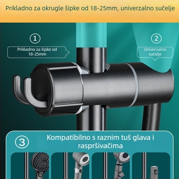 Set nosača za tuš s podešivom šipkom i kliznim kućištem — montaža kukom; materijal plastika; moderni minimalistički stil