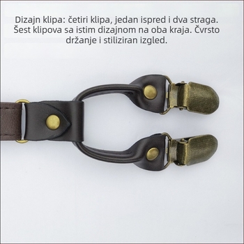 Trake za hlače s PU i metalnim dodacima, četiri klipsa, krizni stražnji dizajn, unisex za odrasle, mogućnost prilagodbe