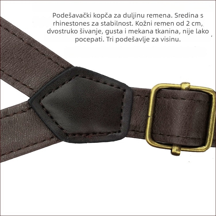 Trake za hlače s PU i metalnim dodacima, četiri klipsa, krizni stražnji dizajn, unisex za odrasle, mogućnost prilagodbe