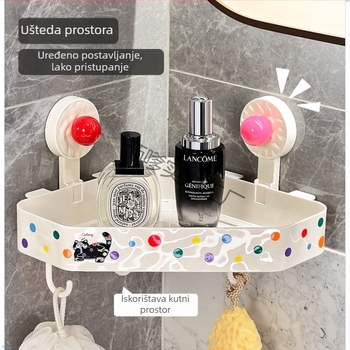Kutni zidni regal za pohranu s usisnom čašom — plastika, injekcijsko oblikovanje, model 11112, nosivost 1.5, 1 etaža