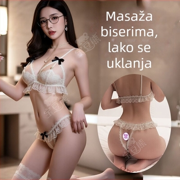 Seksi donje rublje od čipke s perlama, trostruk otvoreni dizajn, poliester 70–80%