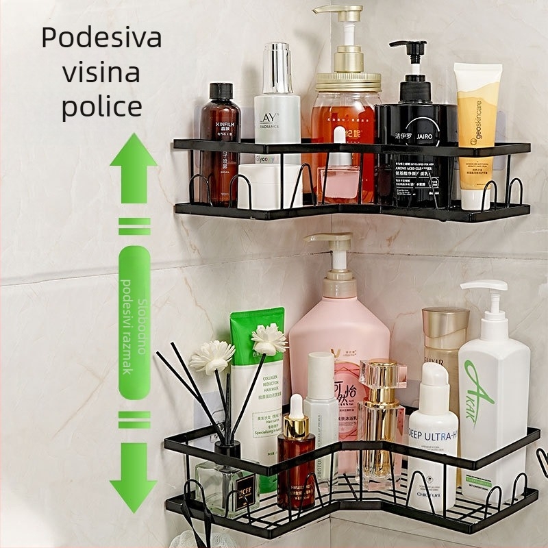 Ugaoni stalak za kupaonicu, bez bušenja, zidni, za zahod i umivaonik, 1 polica, minimalistički dizajn, metal