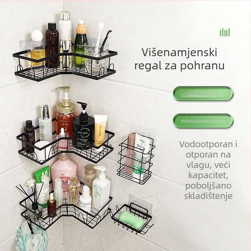 Ugaoni stalak za kupaonicu, bez bušenja, zidni, za zahod i umivaonik, 1 polica, minimalistički dizajn, metal