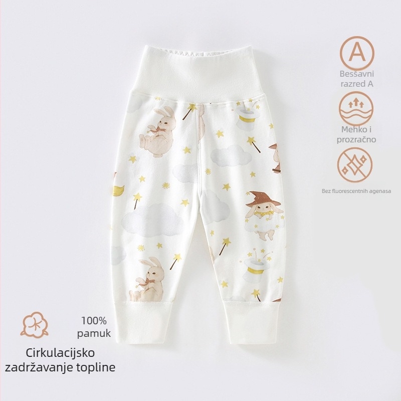 Dječje kućne hlače s visokim strukom, 100% pamuk, unisex, crtani uzorak, prozračne i tople za proljeće i jesen