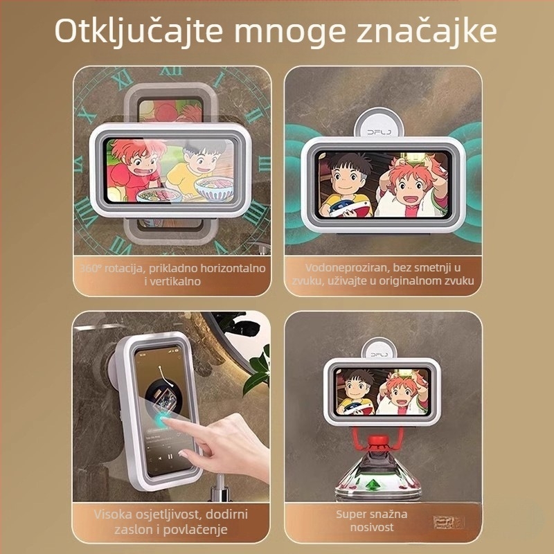 Vodootporan držač za telefon u kupaonici s premazom od sprejanog plastika i montažom bez bušenja (Materijal: plastika; Nosivost: 1-5 kg; Jednoslojni)