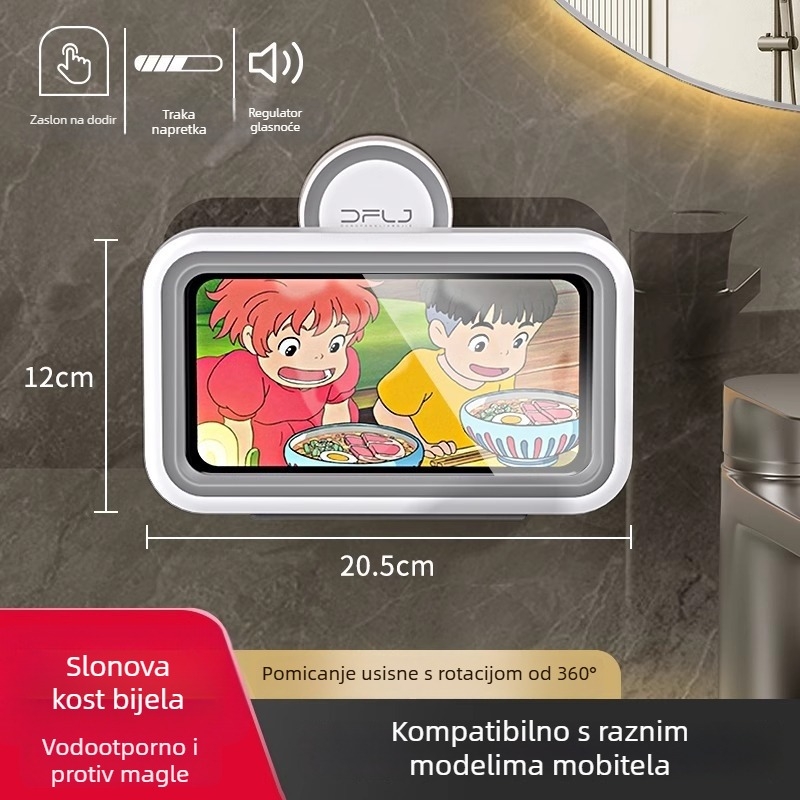 Vodootporan držač za telefon u kupaonici s premazom od sprejanog plastika i montažom bez bušenja (Materijal: plastika; Nosivost: 1-5 kg; Jednoslojni)