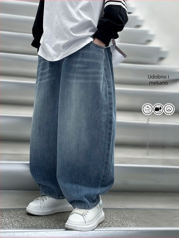 Dječje traperice – slobodan ravni kroj, fleece podstava, srednje visina struka, 65% pamuk, 35% poliester, za dječake 8+ godina, jesen-zima 2025