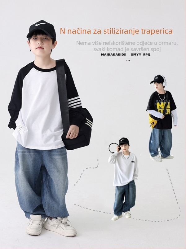 Dječje traperice – slobodan ravni kroj, fleece podstava, srednje visina struka, 65% pamuk, 35% poliester, za dječake 8+ godina, jesen-zima 2025