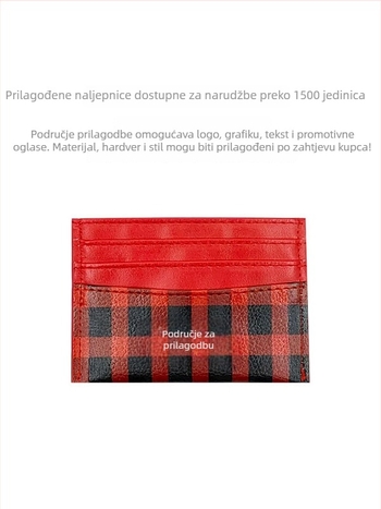 Qimo Ultra-tanki držač kartica – PU kožni mini novčanik za kovanice i kartice, s kariranim uzorkom, unisex, proljeće 2025