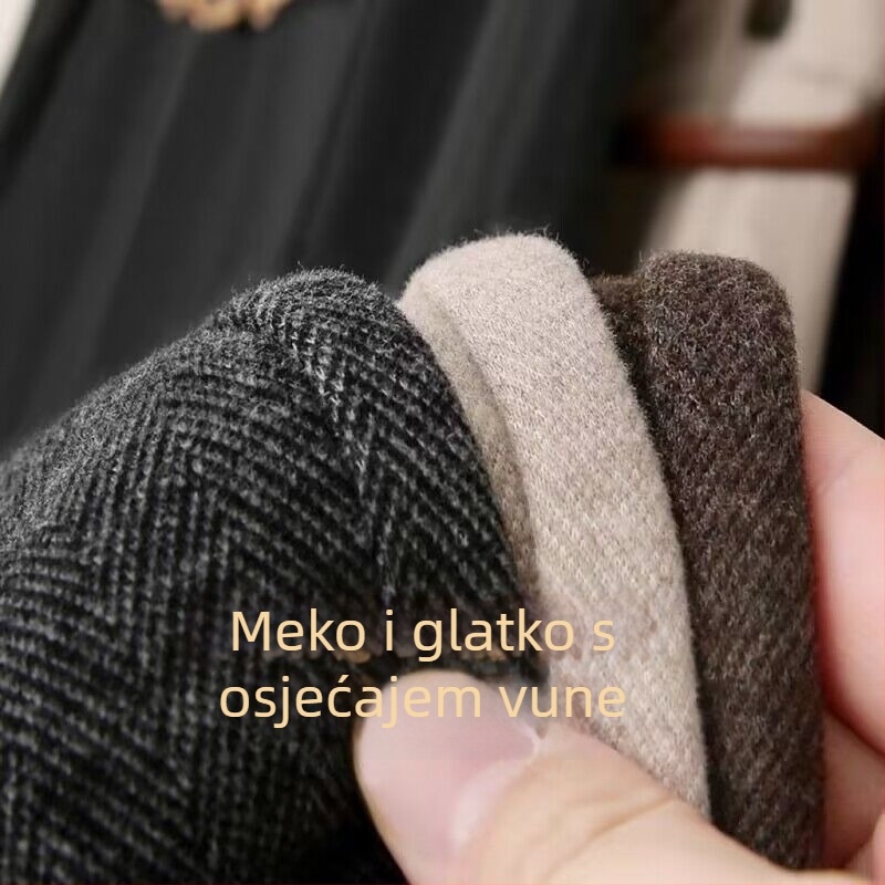 Ženske hlače od vunene smeše, debele za toplinu, podesiv pojas, gradski stil, zima 2025