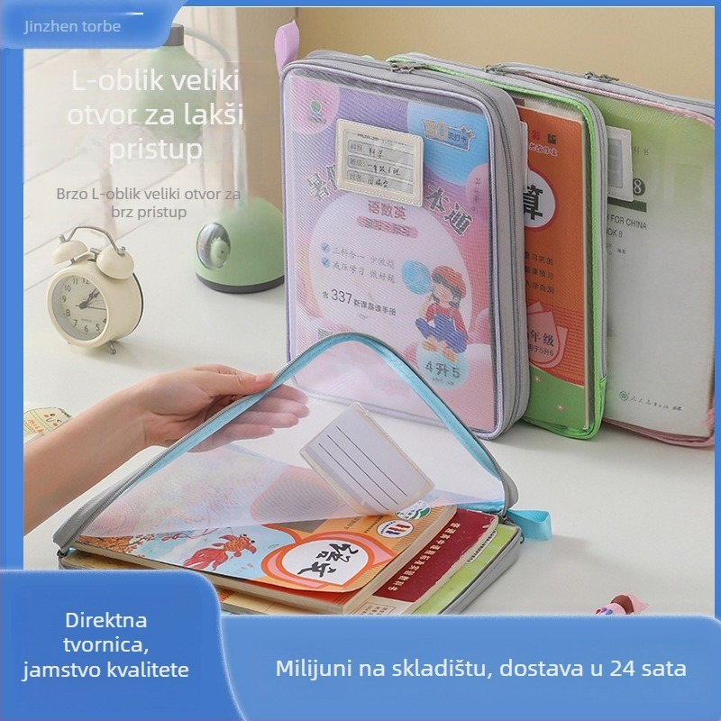 Najlon mrežasta dvostruka torba za pohranu, model 2121, stil ručne torbe, višenamjensko skladištenje dokumenata i fajlova